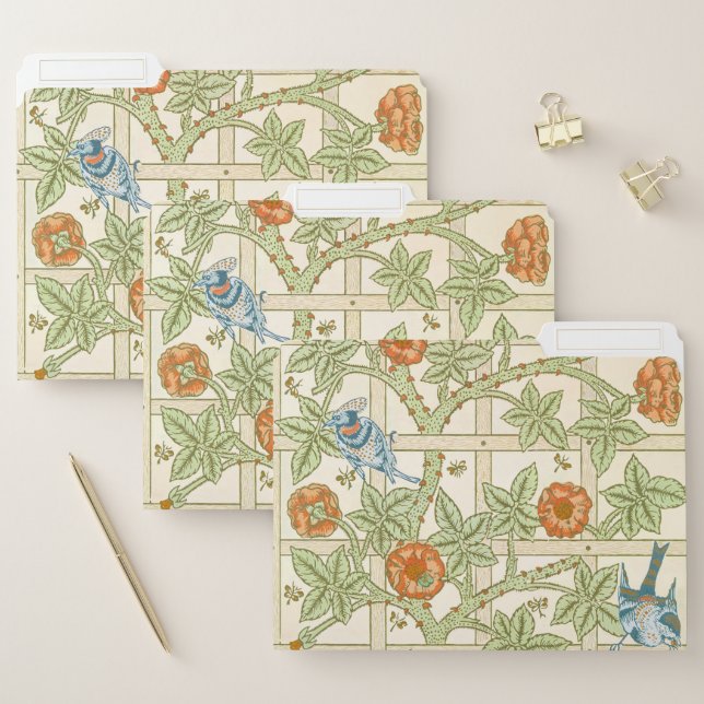 William Morris Seamless Trellis Bird Rose Pattern File Folder (Set)