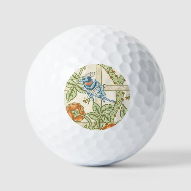 William Morris Seamless Trellis Bird Rose Pattern Golf Balls (Front)