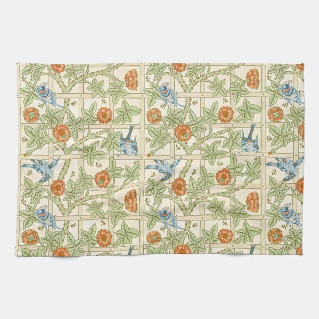 William Morris Seamless Trellis Bird Rose Pattern Kitchen Towel (Horizontal)