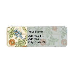 William Morris Seamless Trellis Bird Rose Pattern Label