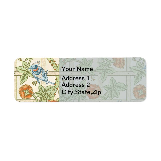 William Morris Seamless Trellis Bird Rose Pattern Label (Front)