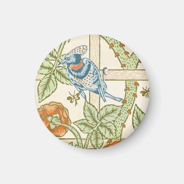William Morris Seamless Trellis Bird Rose Pattern Magnet (Front)