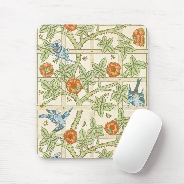 William Morris Seamless Trellis Bird Rose Pattern Mouse Pad (With Mouse)