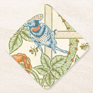 William Morris Seamless Trellis Bird Rose Pattern Paper Coaster
