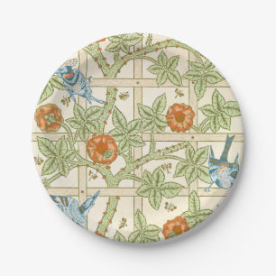 William Morris Seamless Trellis Bird Rose Pattern Paper Plates