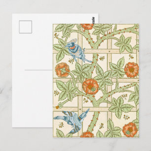 William Morris Seamless Trellis Bird Rose Pattern Postcard