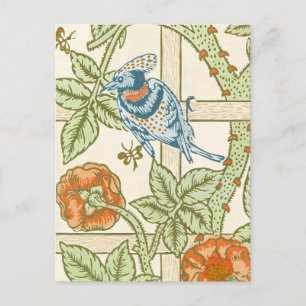 William Morris Seamless Trellis Bird Rose Pattern Postcard