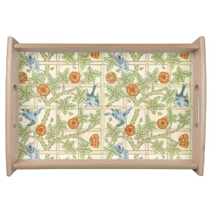 William Morris Seamless Trellis Bird Rose Pattern Serving Tray