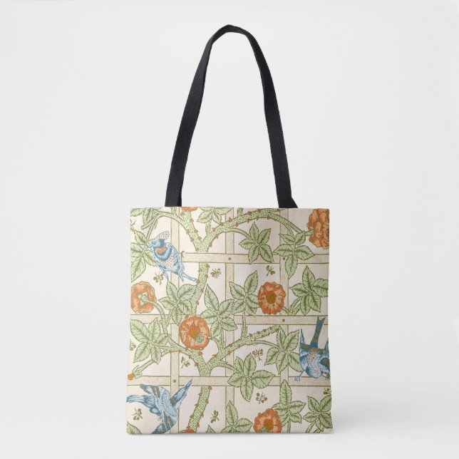 William Morris Seamless Trellis Bird Rose Pattern Tote Bag (Front)