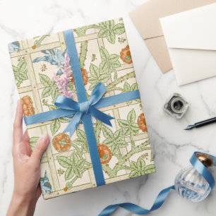 William Morris Seamless Trellis Bird Rose Pattern Wrapping Paper
