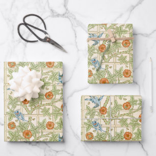 William Morris Seamless Trellis Bird Rose Pattern Wrapping Paper Sheets
