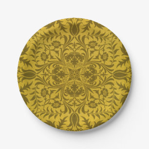William Morris Seamless Vine Gold Yellow Pattern Paper Plates