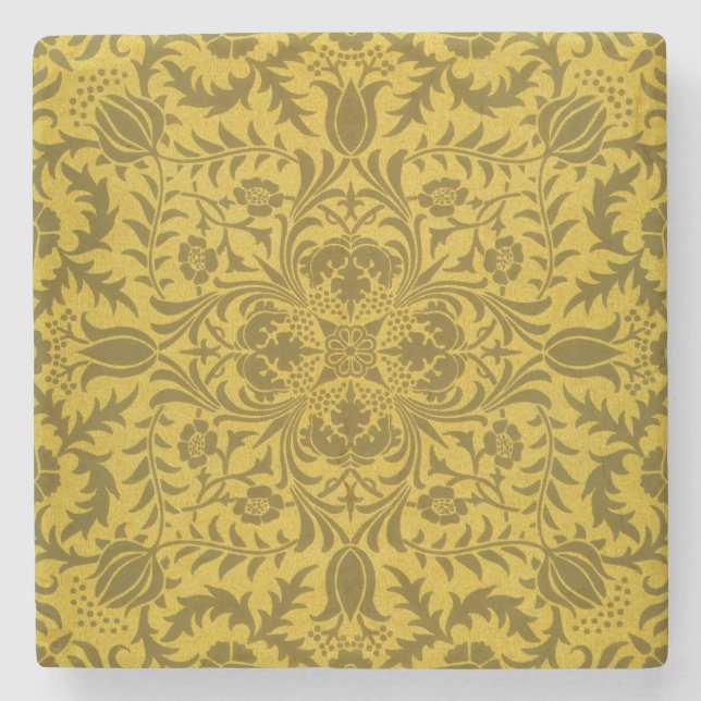 William Morris Seamless Vine Gold Yellow Pattern Stone Coaster (Front)