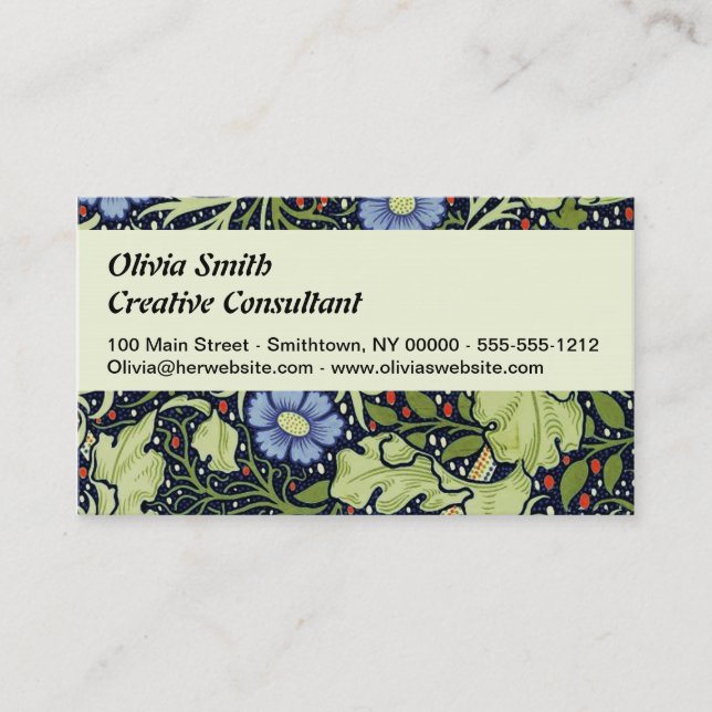 William Morris Seaweed Antique Flower Business Card (Front)