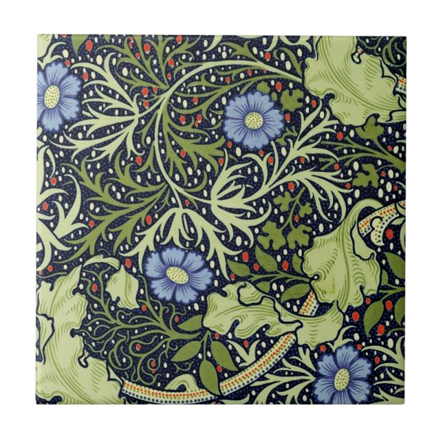 William Morris Seaweed Antique Flower Ceramic Tile (Front)