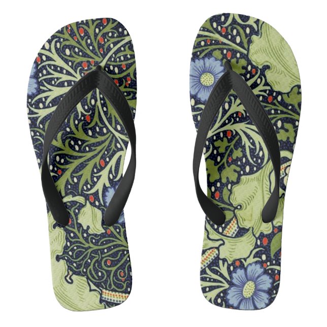 William Morris Seaweed Antique Flower Flip Flops (Footbed)
