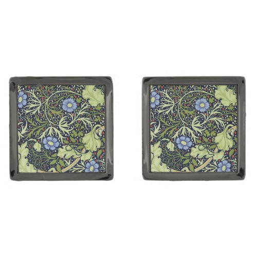 William Morris Seaweed Antique Flower Gunmetal Finish Cufflinks