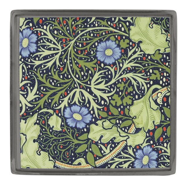 William Morris Seaweed Antique Flower Gunmetal Finish Lapel Pin (Front)