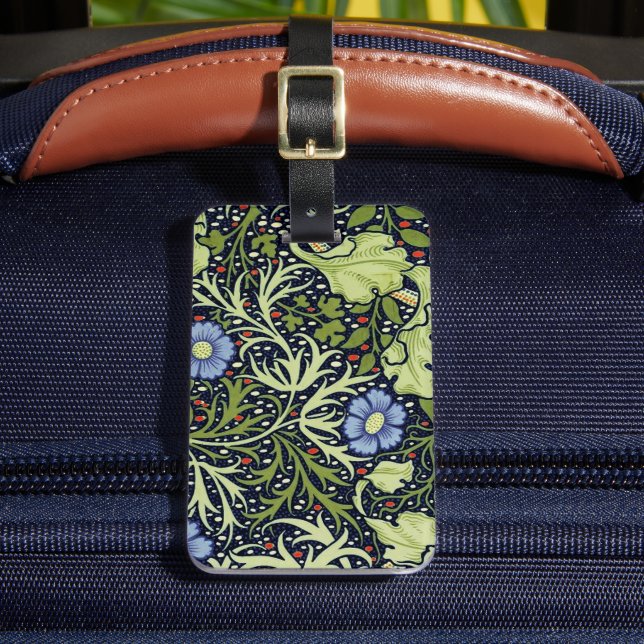 William Morris Seaweed Antique Flower Luggage Tag (Front Insitu 2)