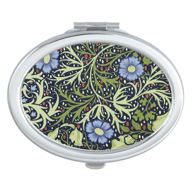 William Morris Seaweed Antique Flower Makeup Mirror (Front)