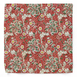William Morris Seaweed Antique Flower Red Green Bandana