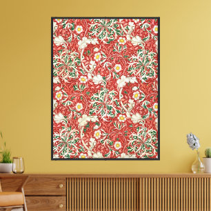 William Morris Seaweed Antique Flower Red Green Canvas Print