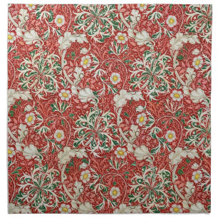 William Morris Seaweed Antique Flower Red Green Cloth Napkin