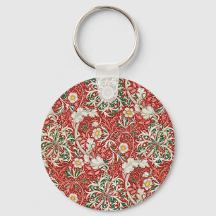 William Morris Seaweed Antique Flower Red Green Keychain