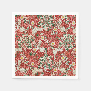 William Morris Seaweed Antique Flower Red Green Napkins