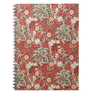 William Morris Seaweed Antique Flower Red Green Notebook