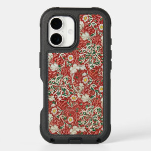 William Morris Seaweed Antique Flower Red Green iPhone 16 Case