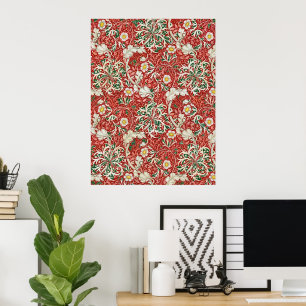 William Morris Seaweed Antique Flower Red Green Poster