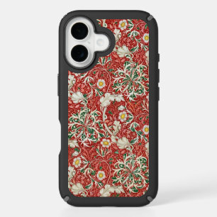 William Morris Seaweed Antique Flower Red Green iPhone 16 Case