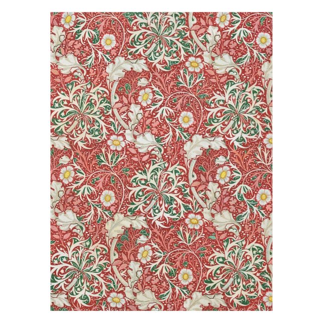 William Morris Seaweed Antique Flower Red Green Tablecloth (Front)