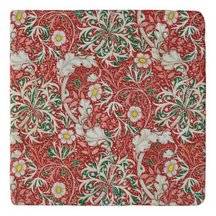 William Morris Seaweed Antique Flower Red Green Trivet
