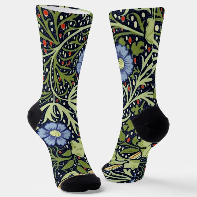 William Morris Seaweed Antique Flower Socks (Angled)