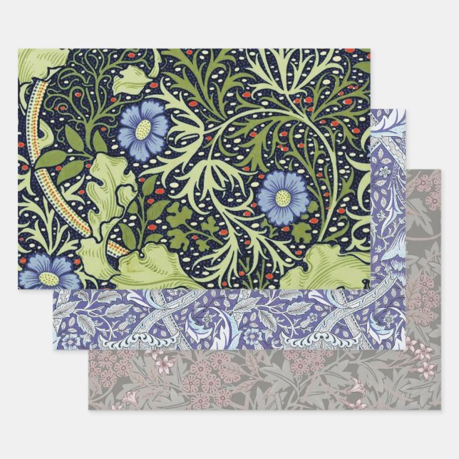 William Morris Seaweed Antique Flower Wrapping Paper Sheets (Set)