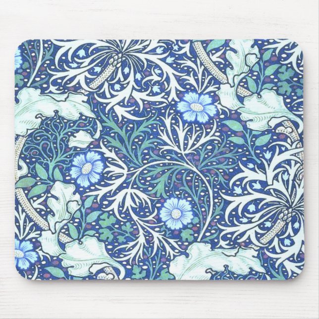 William Morris Seaweed Blue Pattern Mouse Pad (Front)
