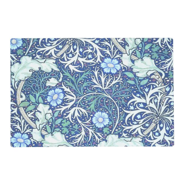 William Morris Seaweed Blue Pattern Placemat (Front)
