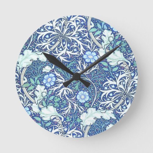 William Morris Seaweed Blue Pattern Round Clock