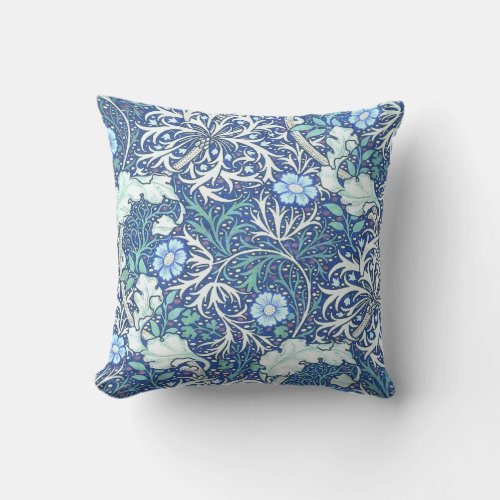 William Morris Seaweed Blue Pattern Throw Pillow