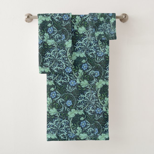 William Morris Seaweed Pattern Bath Towel Set (Insitu)