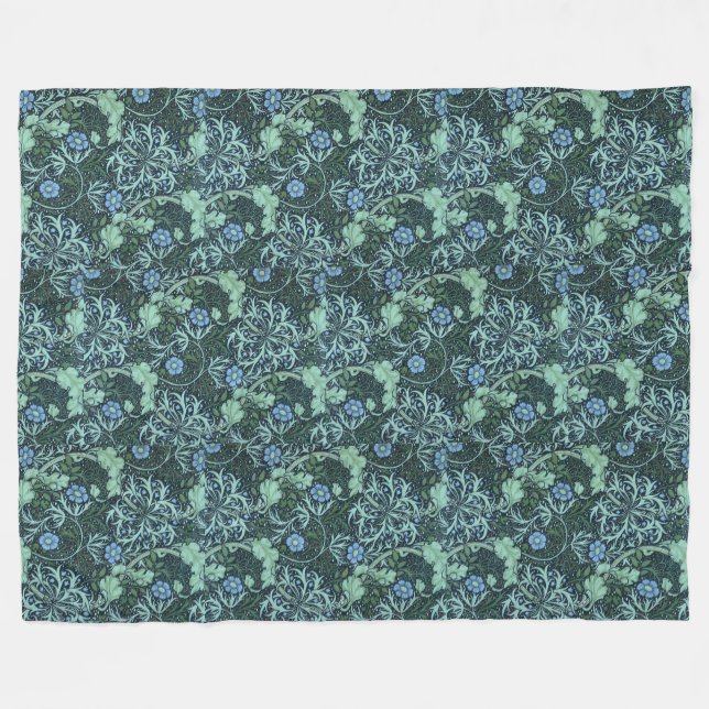 William Morris Seaweed Pattern Fleece Blanket (Front (Horizontal))