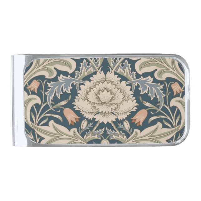 William Morris Severn Floral Garden Flower Classic Silver Finish Money Clip (Front)