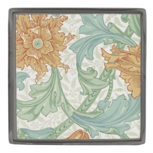 William Morris Single Stem Floral Pattern Gunmetal Finish Lapel Pin