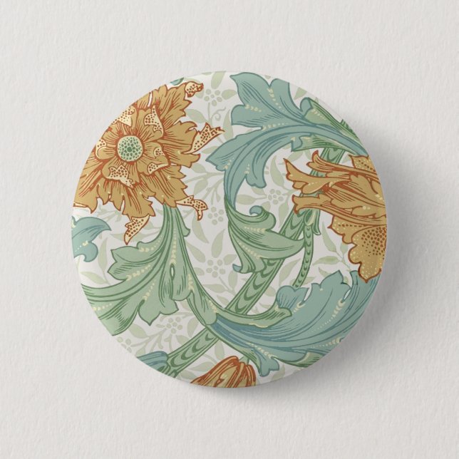 William Morris Single Stem Floral Pattern Pinback Button (Front)