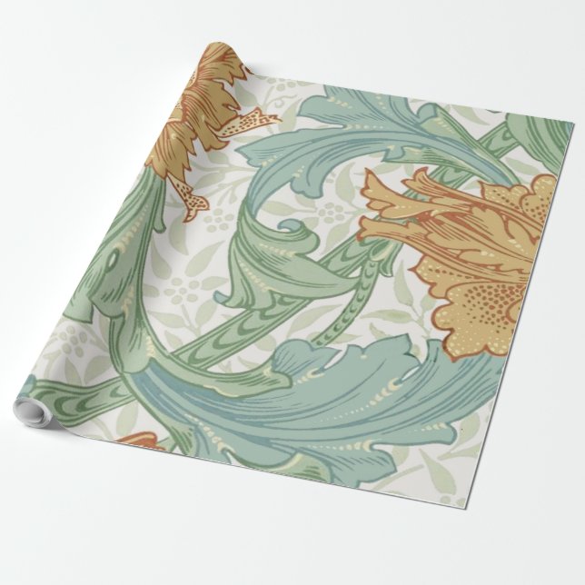 William Morris Single Stem Floral Pattern Wrapping Paper (Unrolled)