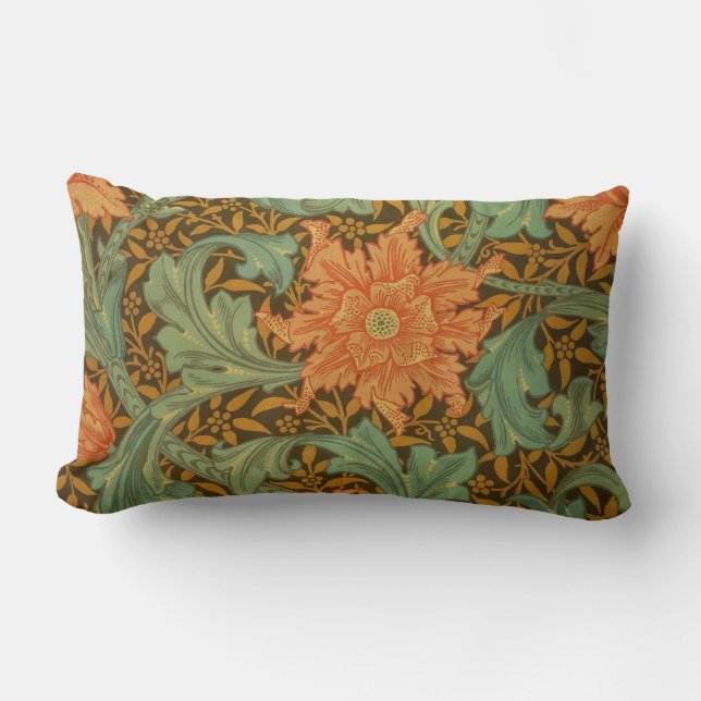 William Morris Single Stem Pattern Art Nouveau Lumbar Pillow (Front)