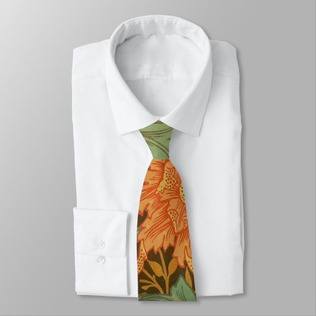 William Morris Single Stem Pattern Art Nouveau Neck Tie (Tied)