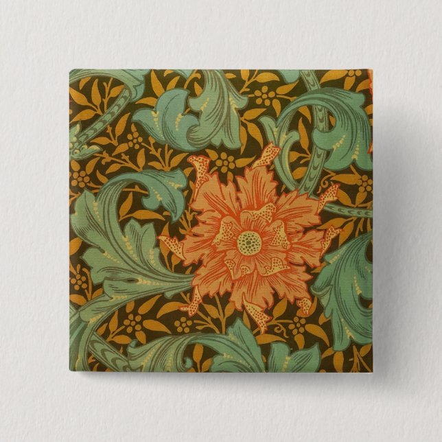 William Morris Single Stem Pattern Art Nouveau Pinback Button (Front)